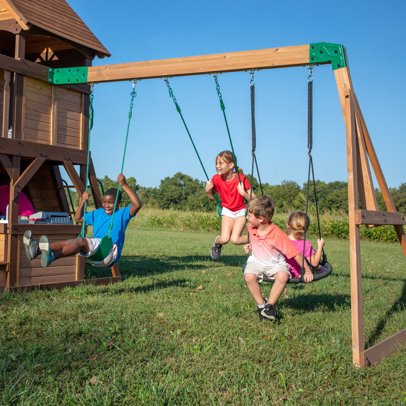 Cedar Cove Wooden Swing Set with Dual Slides and Clubhouse