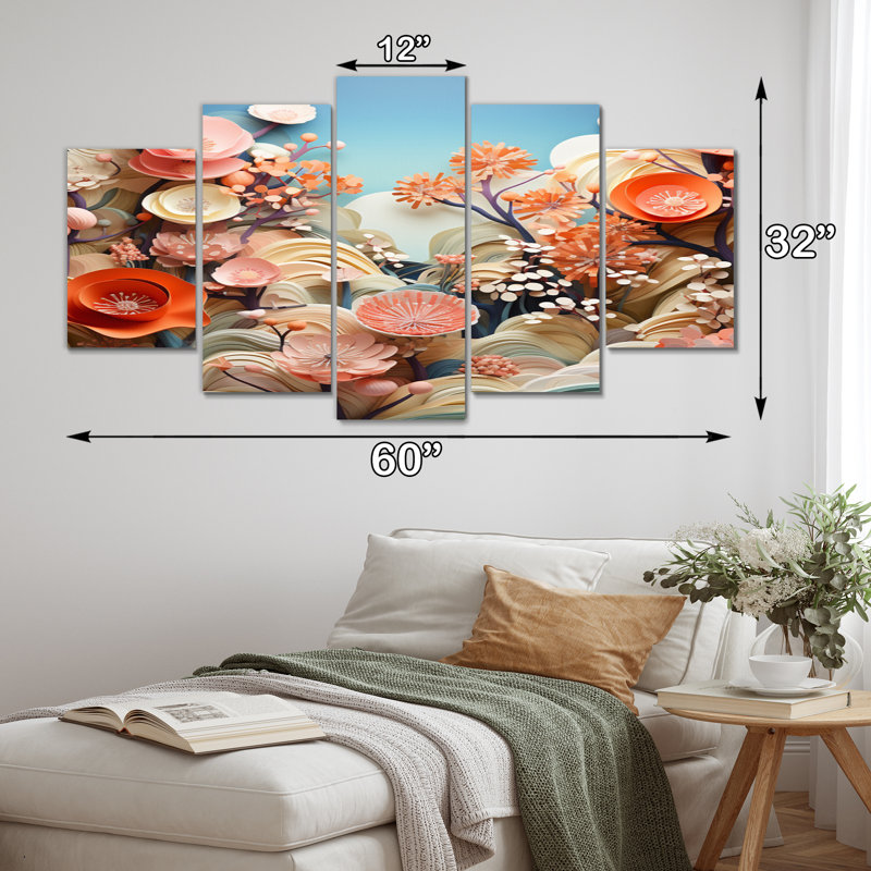 Coral Vibrant Reef, impression géométrique sur toile 5 pièces