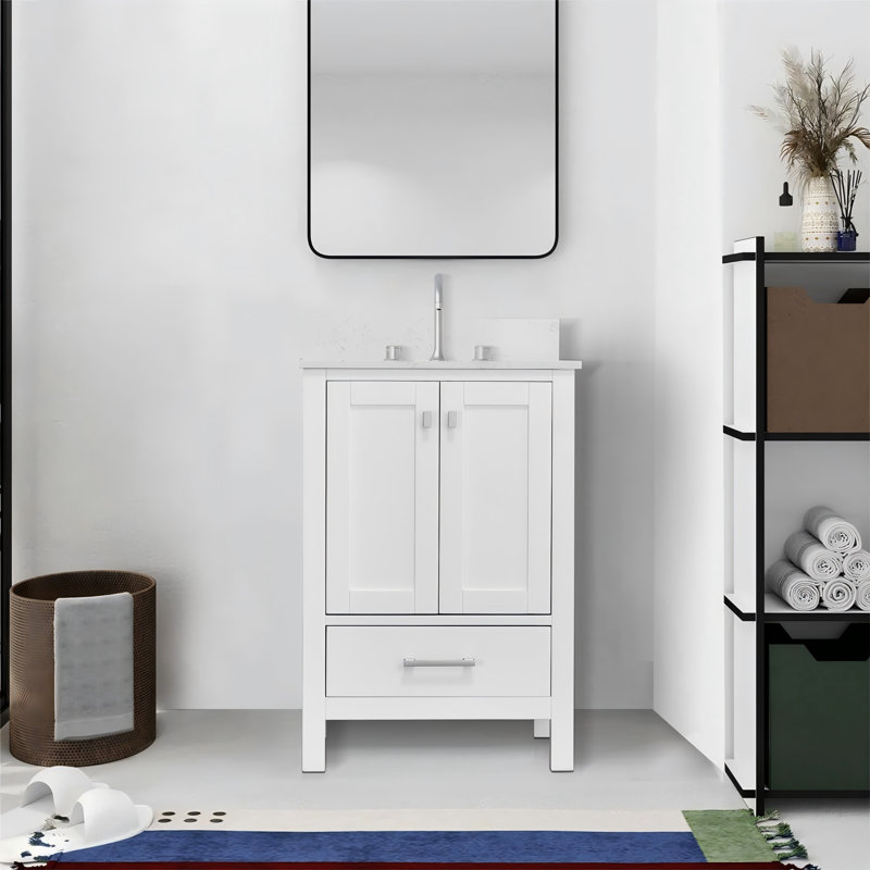24-inch Bathroom Vanity With Engineered Stone Top, White