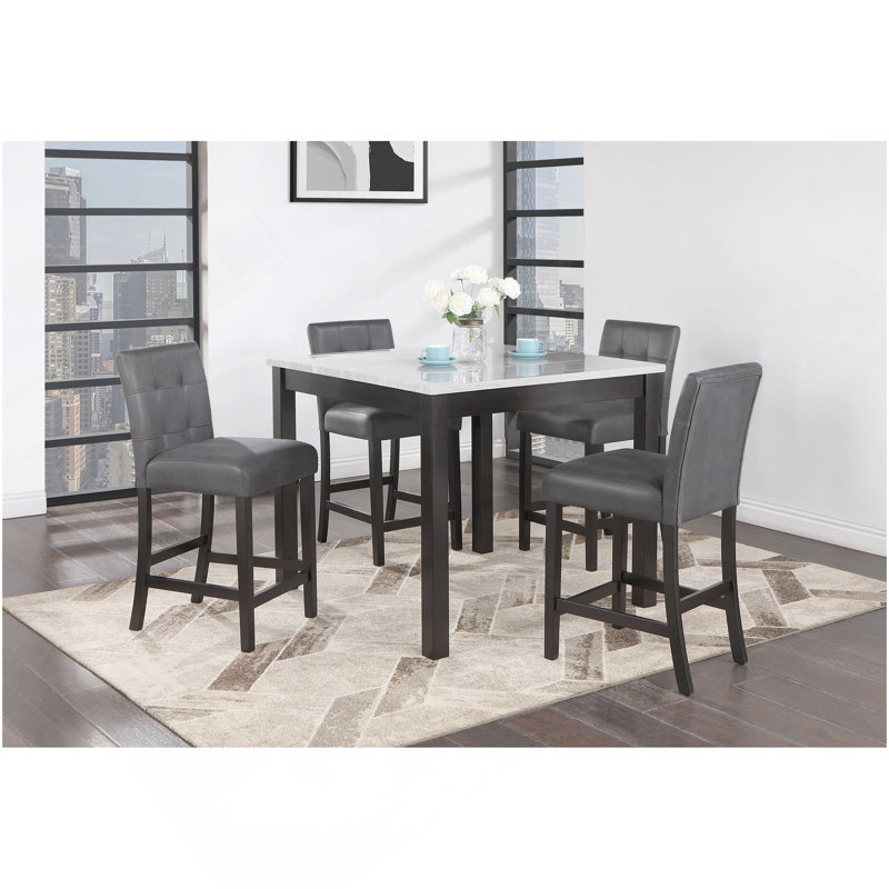 LEON BAR TABLE AND 4 BAR STOOLS