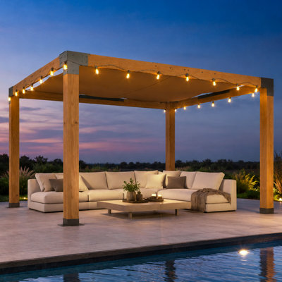 Pergola en bois Aoxun 10 x 12, toile d'ombrage robuste, durabilité toutes saisons, indice de résistance au vent élevé pour la terrasse extérieure, la terrasse, le jardin et les réceptions