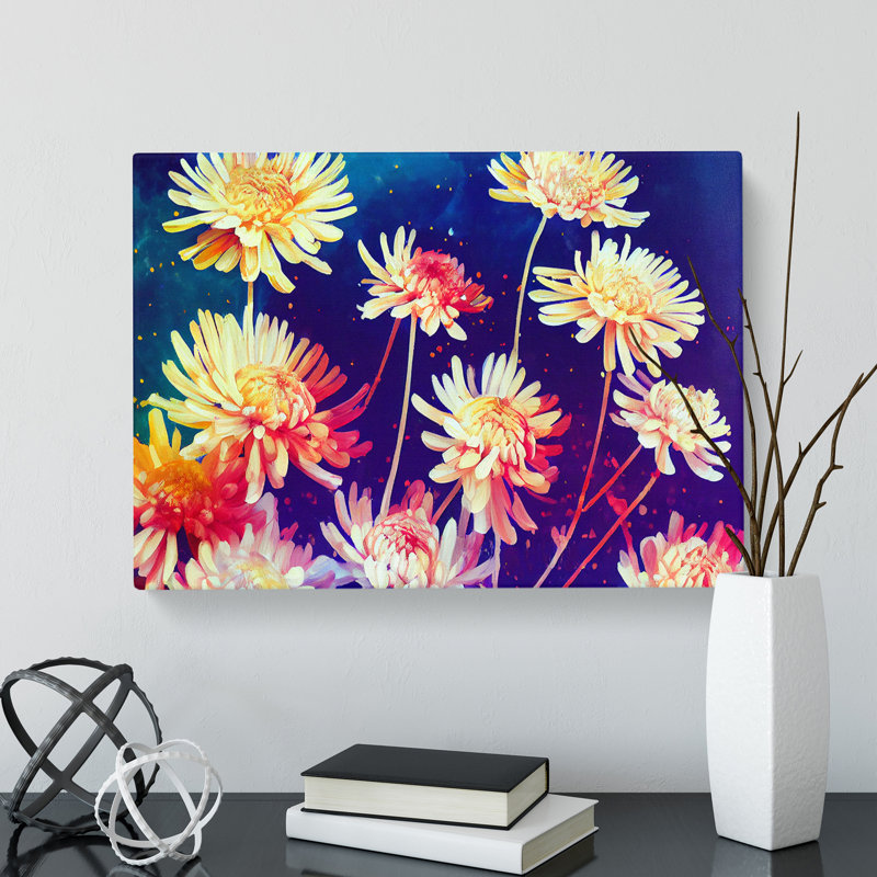 Vibrant Chrysanthemum Flowers - Wrapped Canvas, 50cm H x 76cm W x 3cm D