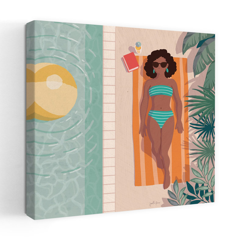 Beach Babes III, art abstrait de palmiers sur la plage, H 32 po x l 32 po