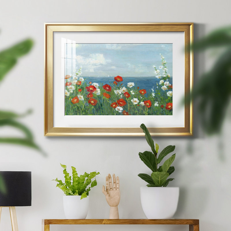À travers les fleurs - Peinture encadrée, Papier avec cadre doré, H 26,5 po x l 36,5 po x P 1,5 po