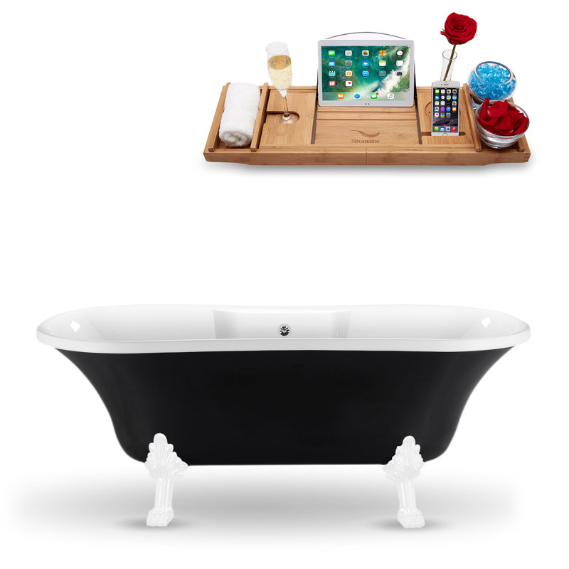 68'' x 33.9'' Soaking Acrylic Bathtub, Glossy White, Polished Chrome