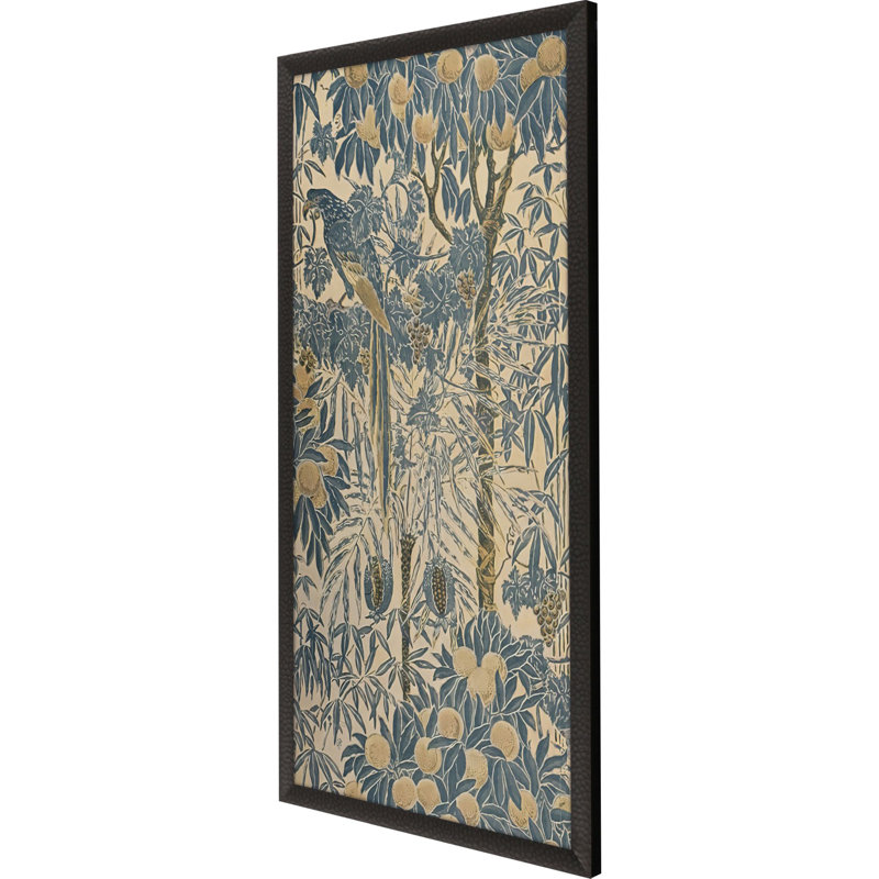 Exotic Elegance Blue and Beige Parrot Poster with Black Frame