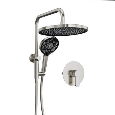 GT 10" Round Wall Mounted Shower System with 2-in-1 Rough-in Valve Included 3-Spray Handheld Shower Head