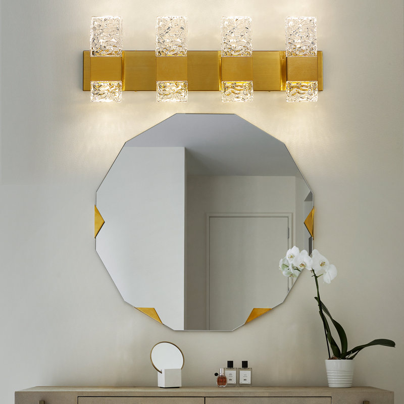 Luxcien Dimmable Crystal Bathroom Vanity Light, 4, Gold