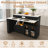 Adjustable Kitchen Island Cart with Seating for 2-4 | Rotating Countertop, Storage Drawers, Glass Display Cabinet & Sockets | Modern Freestanding Breakfast Bar-2075459102