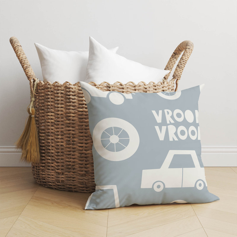 Coussin Vroom, H 18 po x l 18 po, Bleu ardoise / bleu