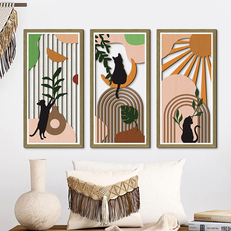 Boho, art mural en bois noir Mid Century