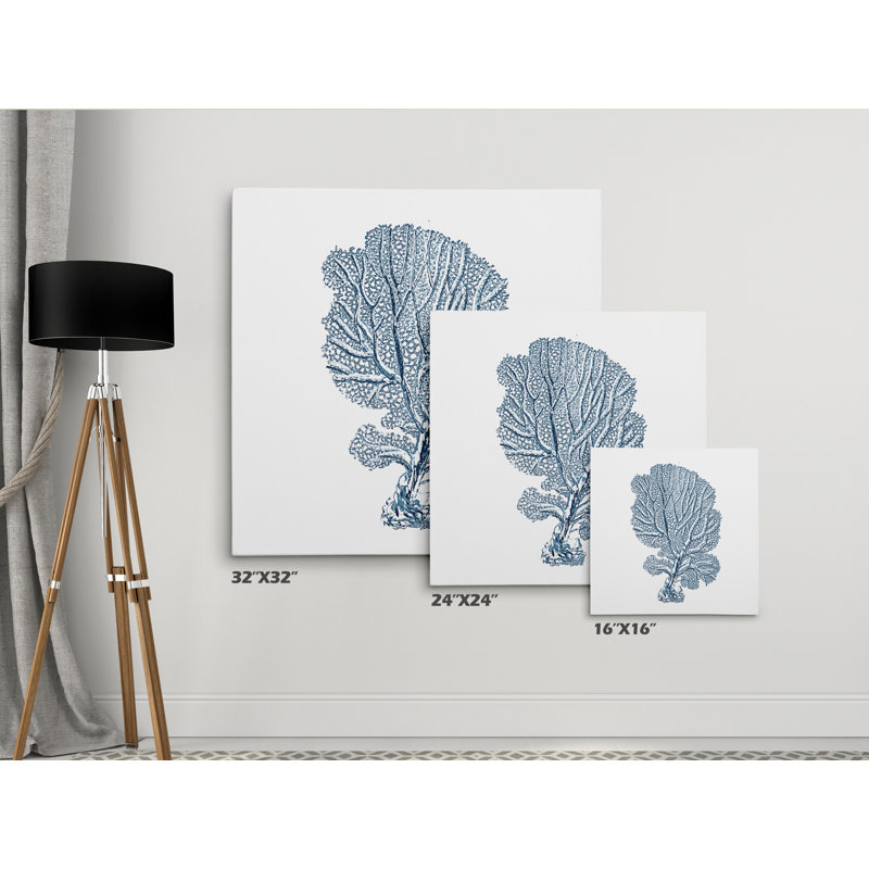 Corail croquis bleu I - impression d'art graphique, H 16 po x l 16 po x P 1,5 po, Toile tendue