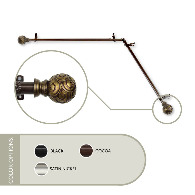 Tringle à rideaux simple pour fenêtre de coin Margunde, 28 po à 48 po, Cacao