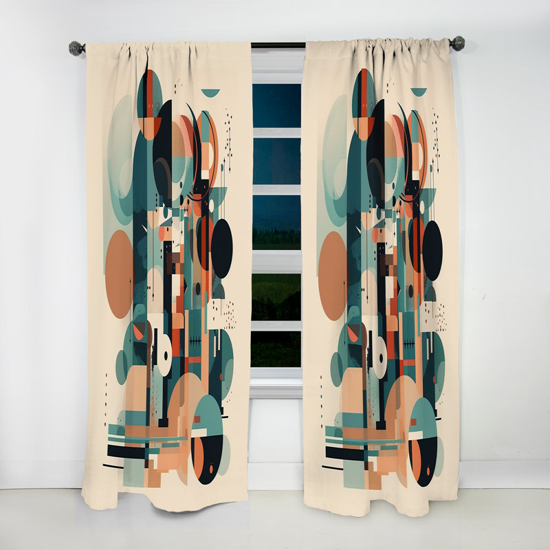 Œuvre d'art minimaliste bleue et orange I - Rideau moderne - Velours obscurcissant - 1 panneau, L 52 po x L 108 po