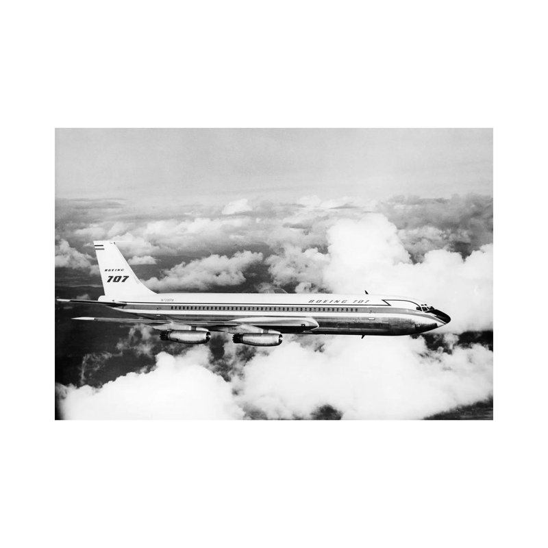 1950s Boeing 707 Passenger Jet Flying Through Clouds - Wrapped Canvas Print, 30.48 cm H x 45.72 cm W