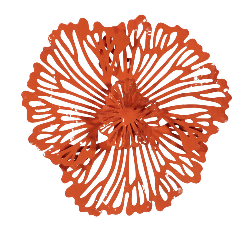 Art mural fleur très petit en métal, Orange
