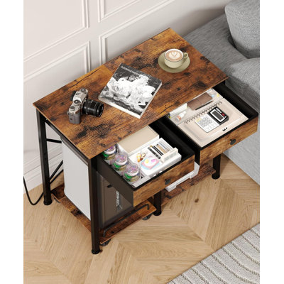 Support pour imprimante avec station de charge et support pour déchiqueteuse, organisateur de bureau à domicile réglable avec 2 tiroirs et tablette de rangement pour tour d'ordinateur, structure en métal robuste
