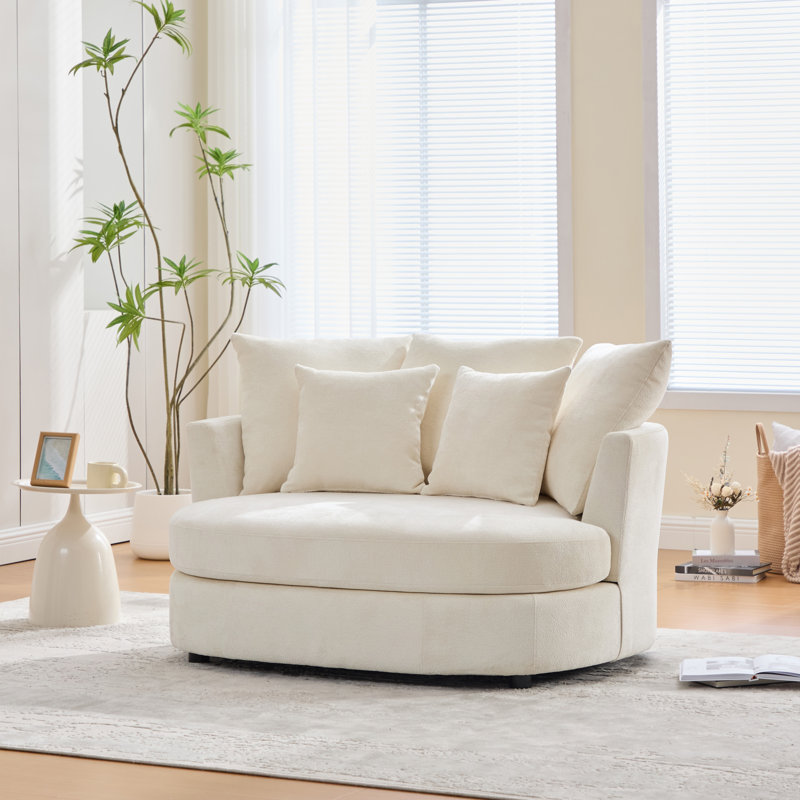 Fauteuil demi-tonneau rembourré en chenille, Beige