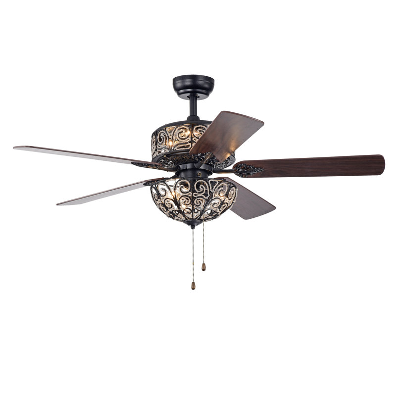 Ventilateur de plafond en cristal à 5 pales de 52 po avec ensemble d'éclairage inclus, Argent argent