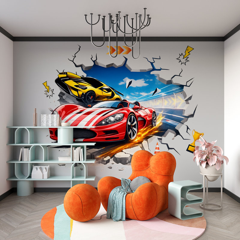Peinture murale 3D voiture de course chambre d'enfant Supercar Racing Decor 273Mv, H 13 po x l 24 po