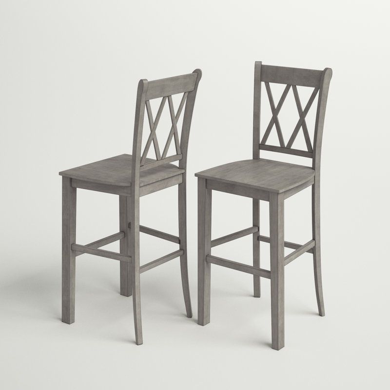 Fortville Solid Wood Counter/Bar Stool, Antique Gray, Bar Stool (29" Seat Height)