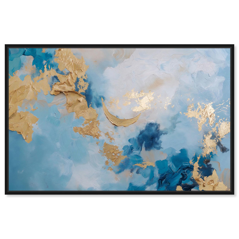 Art abstrait bleu profond sur toile bleu foncé par Art Remedy, Cadre noir, H 21 po x l 31 po