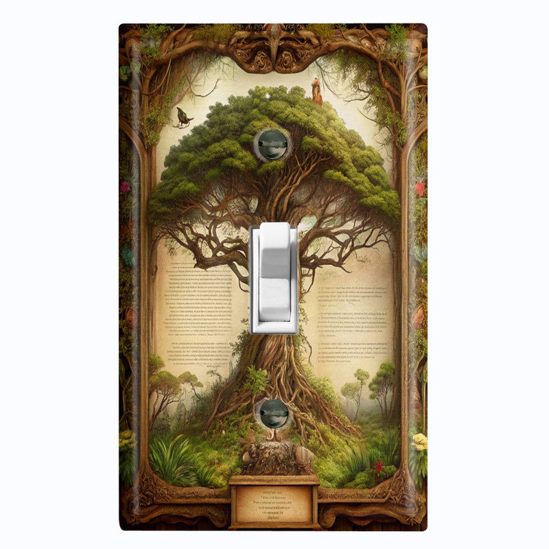 Couvercle de plaque d'interrupteur en métal; Bascule à 1 taille US standard - arbre de conte de fées, # 1 à bascule simple
