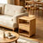 Table de chevet en bois et rotin avec tiroir, tablettes de rangement ouvertes, table de bout d'appoint Boho, armoire de chevet au fini chêne naturel pour chambre à coucher, salon