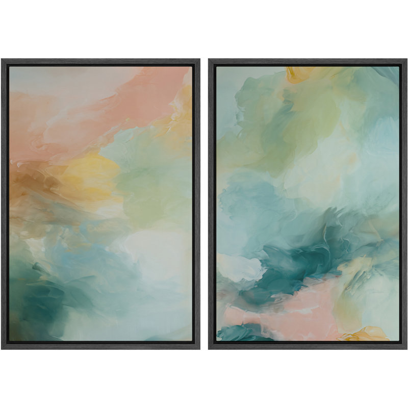 Art abstrait pastel bleu sarcelle, photos de salon, impression sur toile encadrée, 2 pièces, H 36 po x l 48 po x P 1,5 po