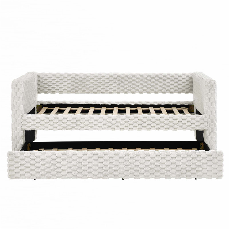 Lit de jour simple, canapé-lit rembourré, le bas se retire pour former un lit, tissu en velours côtelé beige (86 po x 43,5 po x 34 po)