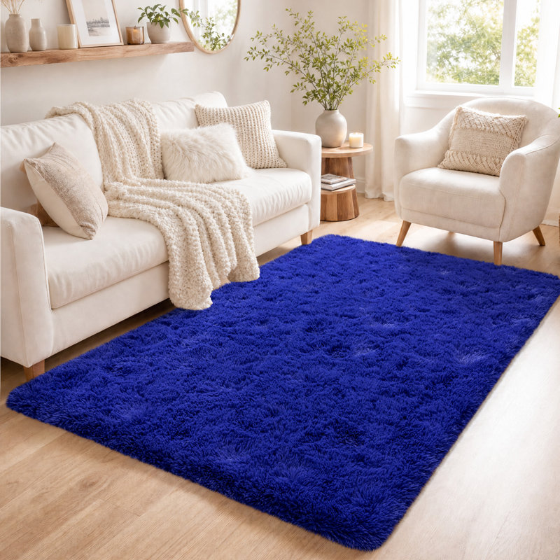 Solid Rug Soft Fluffy Bright Blue Indoor Area Rug for Living Room Bedroom Nursery Kids Room, Rectangle 4' x 6', Bright Blue