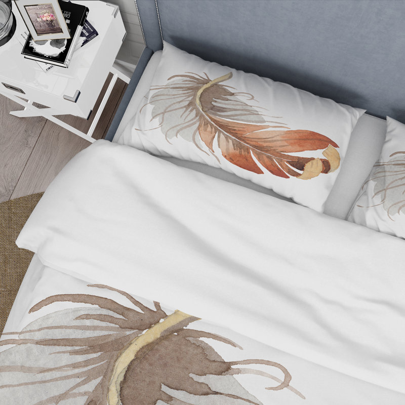 Ensemble de housse de couette orange et plume d'oiseau orange - Bohème et éclectique - Polyester microfibre