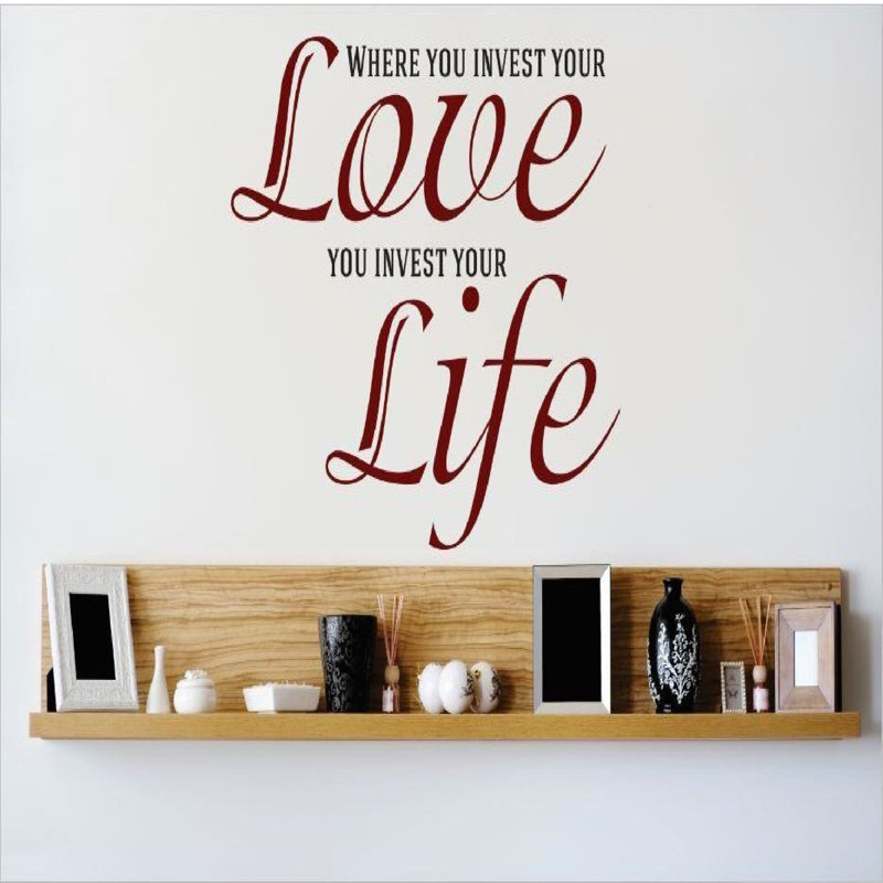 Décalcomanie murale où vous investissez votre amour, Noir, H 18 po x l 18 po x P 0,16 po