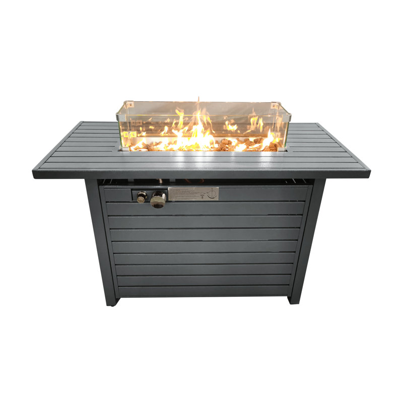 11''h X 42''l Fire Table - Accommodates 20 Lb Gas Tank, Modern Style Steel Pit With Lid 50000 , Gray