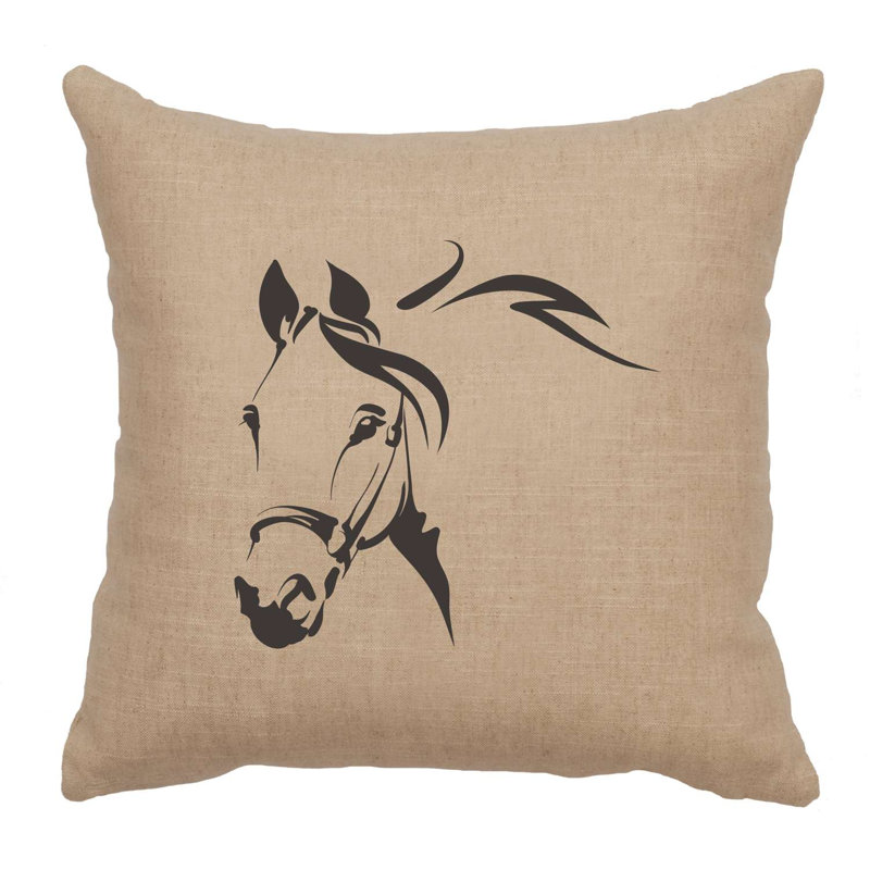 Coussin Wooded River Image - Profil de cheval - Lin océan, Bleu