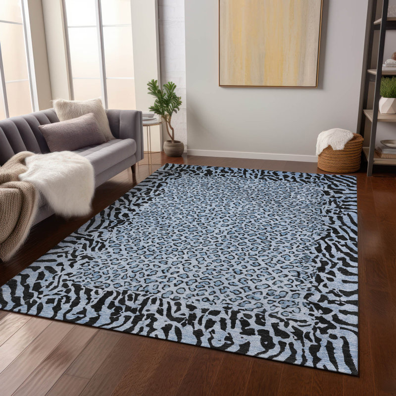 Tapis bleu intérieur / extérieur lavable à la machine Claudian ACN1230, Rectangle 2 pi 6 po x 3 pi 10 po
