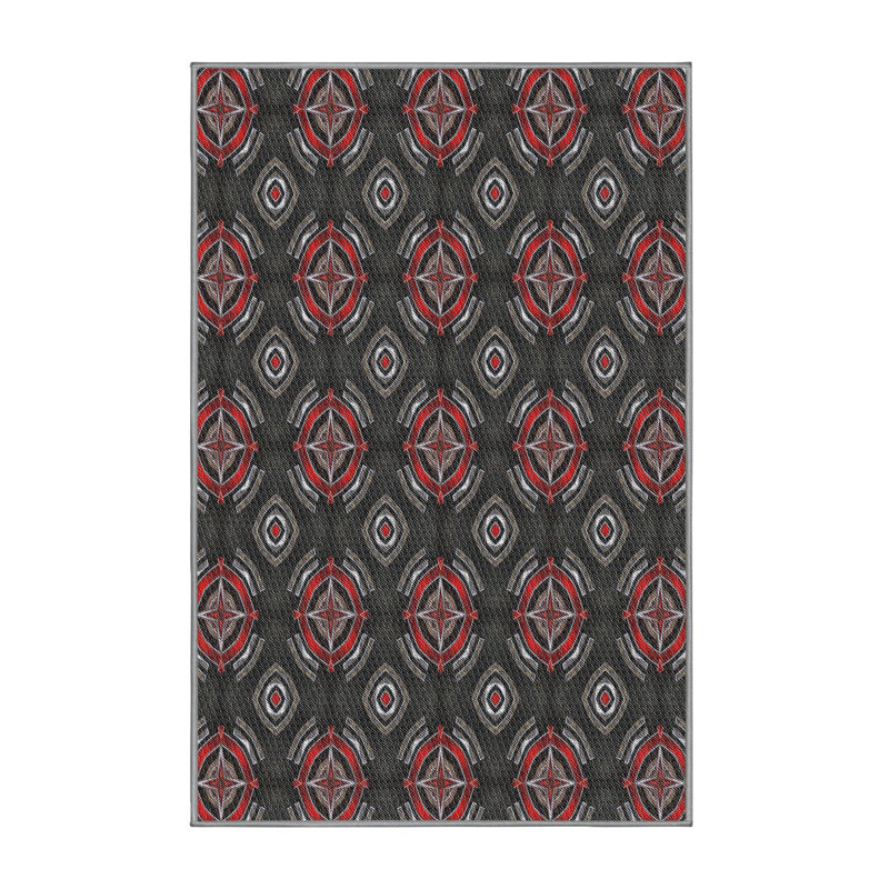 Tapis rouge/noir tissé à la machine, Rectangle 5 pi x 7 pi