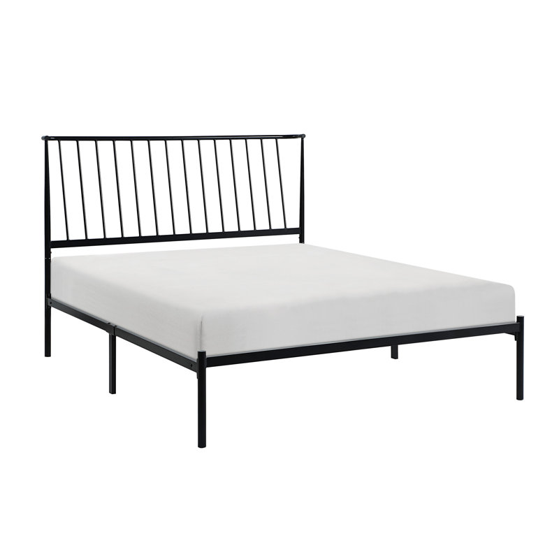Grand lit plateforme en métal noir pour chambre à coucher - aspect transitionnel avec attrait moderne, Noir