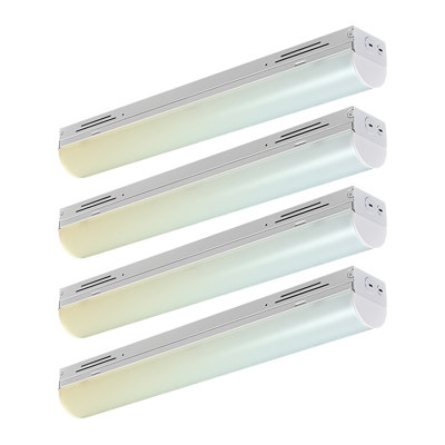 Luxrite 2FT High Output Linear LED Light Fixture, 5CCT 3000K-6500K, 13W-26W, 2000/2500/3000/4000LM, Dimmable, Damp Rated, DLC Listed, Frosted 4 Pack