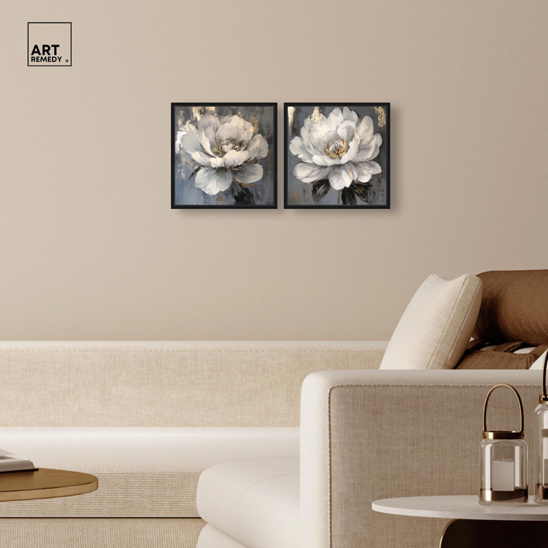 "Luxe Botanicals Art", ensemble de 2 impressions sur toile par , H 13 po x l 13 po, Noir