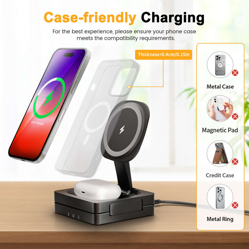  Foldable Magnetic Wireless Charger for iPhone Airpods iWatch, Portable 3 in 1 Charging Station Cube For Apple Multiple Devices - Travel Charging Pad Dock Compatible with Apple 12 and above series