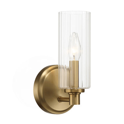 Jardin Single Light Wall Sconce With Clear Ribbed Glass - Satin Brass