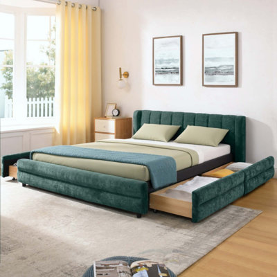 Cadre de lit rembourré avec tissu épais, cadre de lit rembourré confortable, tissu chenille, avec tête de lit et cadre de lit uni