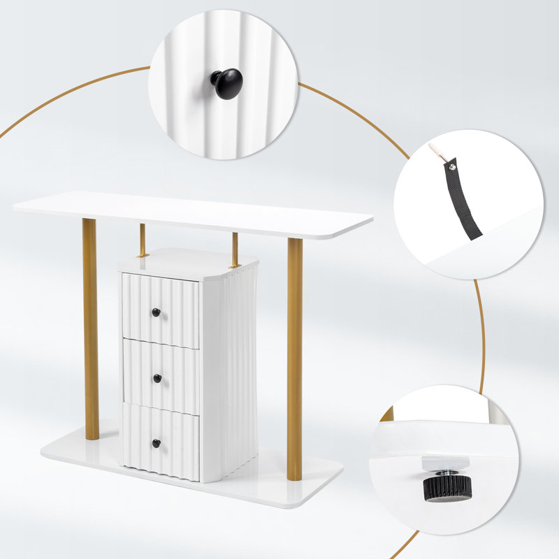 47.2” White & Gold Console Table with 3-Drawer Storage – Modern Glam Side Table