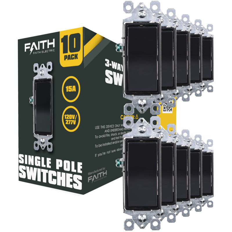 15 Tamper Resistant Single Pole Rocker Light Switch, Black