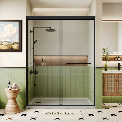 Porte de douche coulissante double semi-sans cadre H 76 po Kavrton en nickel brossé avec verre trempé transparent de 1/4 po (6 mm) certifié par la GCCS