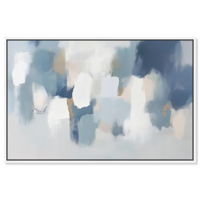 «Dreaming Indigo I», art abstrait bleu par Art Remedy, Cadre blanc, H 11 po x l 16 po