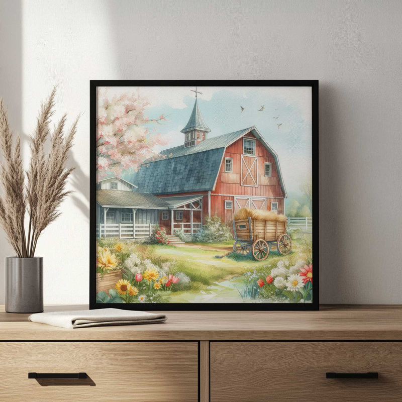 «Spring Barn I» par Nicole DeCamp, reproduction d'art, L 36 x H 36, Brun, Impression encadrée