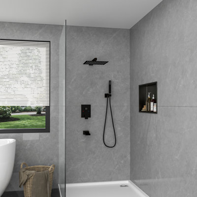3-Function Wall Mount Shower System Oil Rubbed Bronze Shower Faucet Set with 10" Rain Shower Head, Handheld Shower and Waterfall Spout