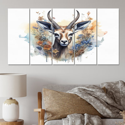 Graceful Antelope II - Animaux, art mural, salon - 5 panneaux égaux
